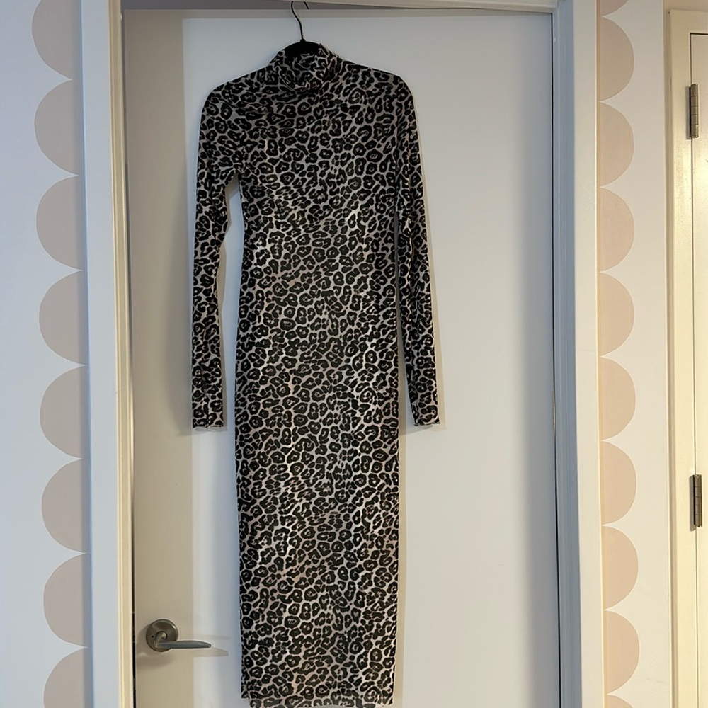 AFRM Sheer leapord midi dress turtleneck